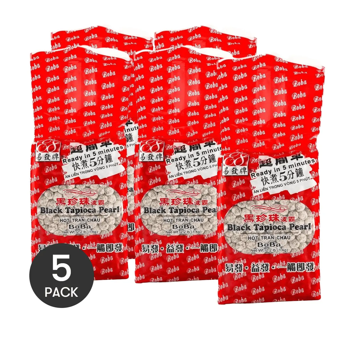 5Packs Black Boba Tapioca Pearls, 35.27oz/Pack