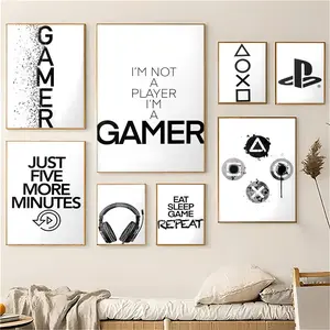 PIKPAKA Nordic Black and White Gaming Quotes Painting Calligraphy Eco-Friendly Cotton Canvas Poster Fine Texture Smooth Surfac Waterproof Wall Art for Home & Outdoor Decor Gift