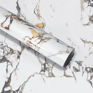 White Gold Marble Contact Paper Self Adhesive Wallpaper Granite Look Peel and Stick Countertop Cover for Kitchen Cabinet Bathroom DIY Removable