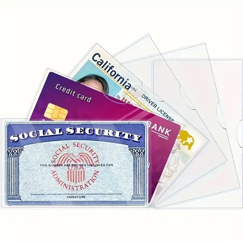 Clear Waterproof 10pcs Set PVC Card Holder Protectors - Credit Medical ID Card Protector, Easy Insert Design, Desk Organizer for Home Office