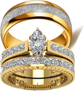 RINGS His Hers Wedding Ring Sets Couples Rings Women's 10k Yellow Gold Filled White CZ Wedding Engagement Ring Bridal Sets & Men's Titanium Wedding Band