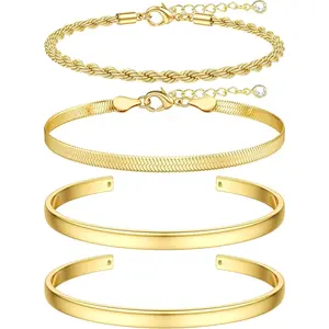 CASSIECA Chunky Bracelets for Women Non Tarnish 16K  Gold Plated Bracelets Stack Layered Bangles Cuff Bracelet Waterproof Gold Bracelet Stack for Women Trendy