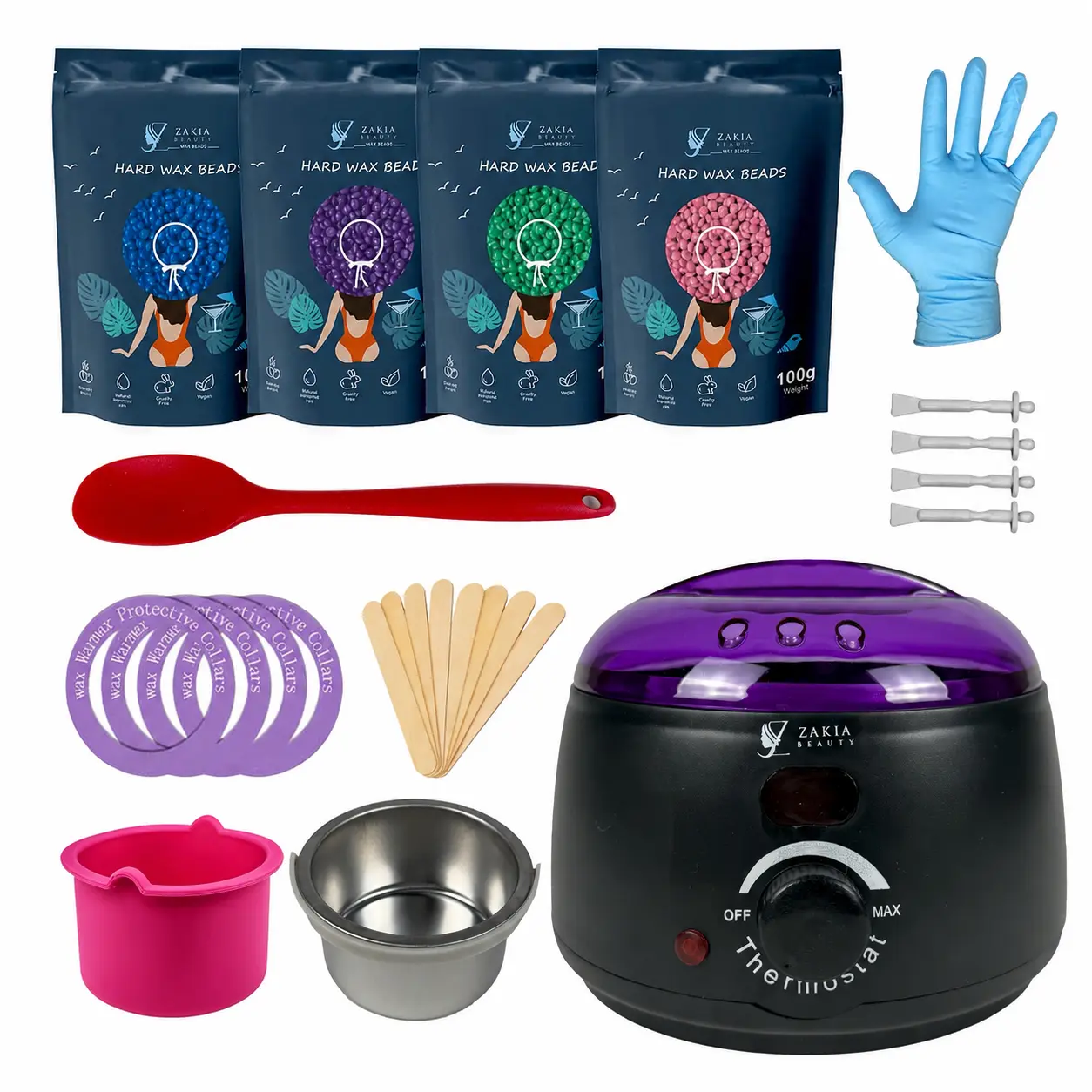Zakia Beauty Premium Waxing set for Brazilian Wax For Sensitive Skin - Digital Display- Contain 4 packs wax Beans, Body Care hair removal full sensitive skin hard new Luxury care cosmetic tress wellness Silicone Salon Hypoallergenic Wax Beads Hard Wax Kit