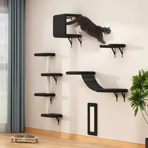 5PCS Cat Wall Shelves & Climbing Steps & Scratching Post & Seat, Wooden Cat Wall Window Furniture, Wall Mounted Cat Climber Pet Bed for Indoor Cats