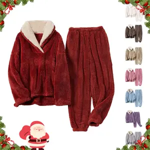 SCUSTY Women's Christmas Fluffy Fleece Pajama Set Soft Fleece Pullover Pants Loungewear Set Loose Plush Sleepwear TikTokShopBlackFriday