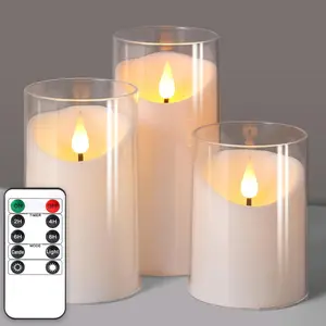 Flameless Candles with Remote Timer: 3D Wick  Operated Led Pillar Unbreakable   Candle Set for Home Decoration Romantic Ambiance - Pure White 3 Pack