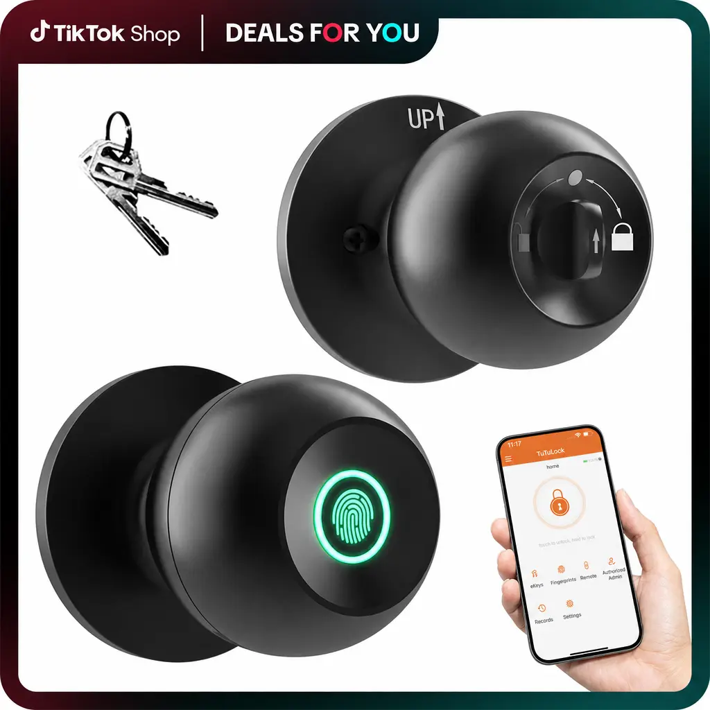 [10 Months Battery Life]EUERTE Silent Fingerprint Smart Door Knob, Biometric Keyless Entry Lock with APP Remote Control,Auto Lock 3 Modes,Smart Security Lock for Bedroom,Apartment,Garage,Office & Home Indoor Rooms,deals for you day