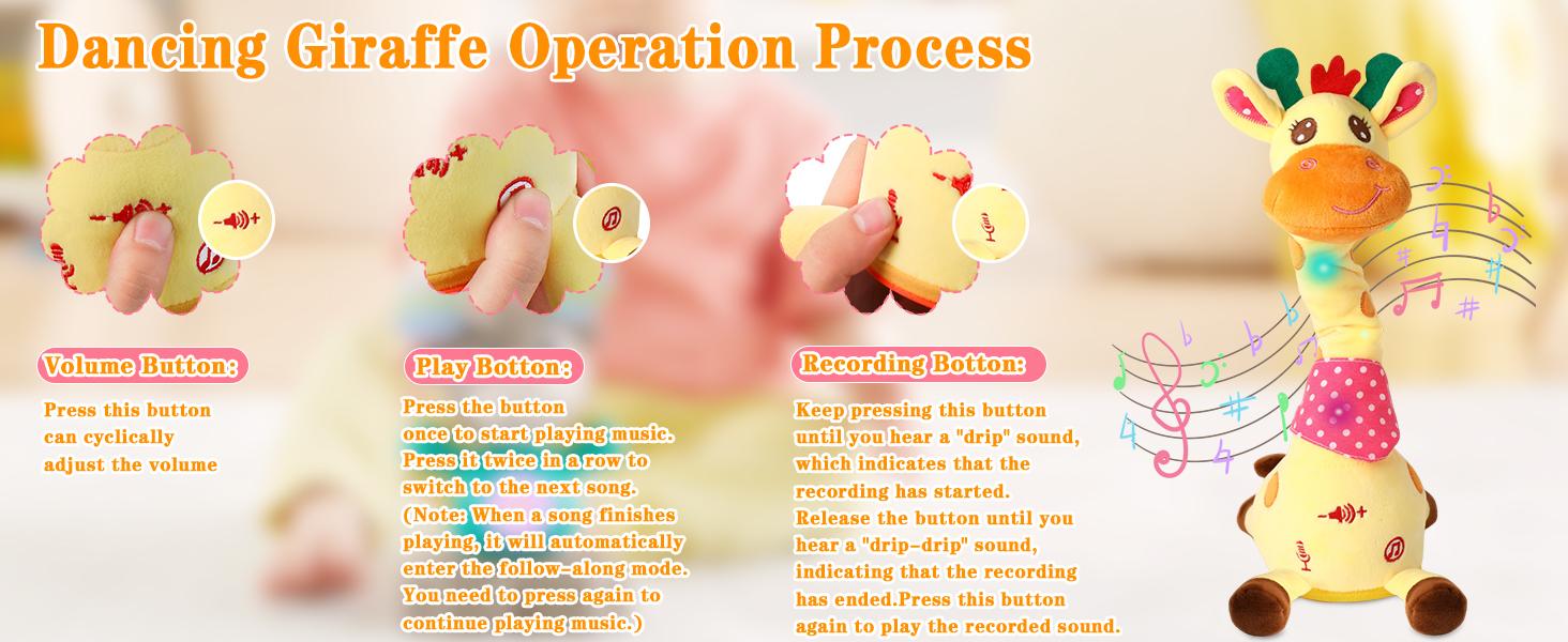 Dancing Talking Giraffe Toy, Repeating What You Say Stuffed Animal, Glowing Musical Electronic Plush Toy, Gift for Kids Toddlers