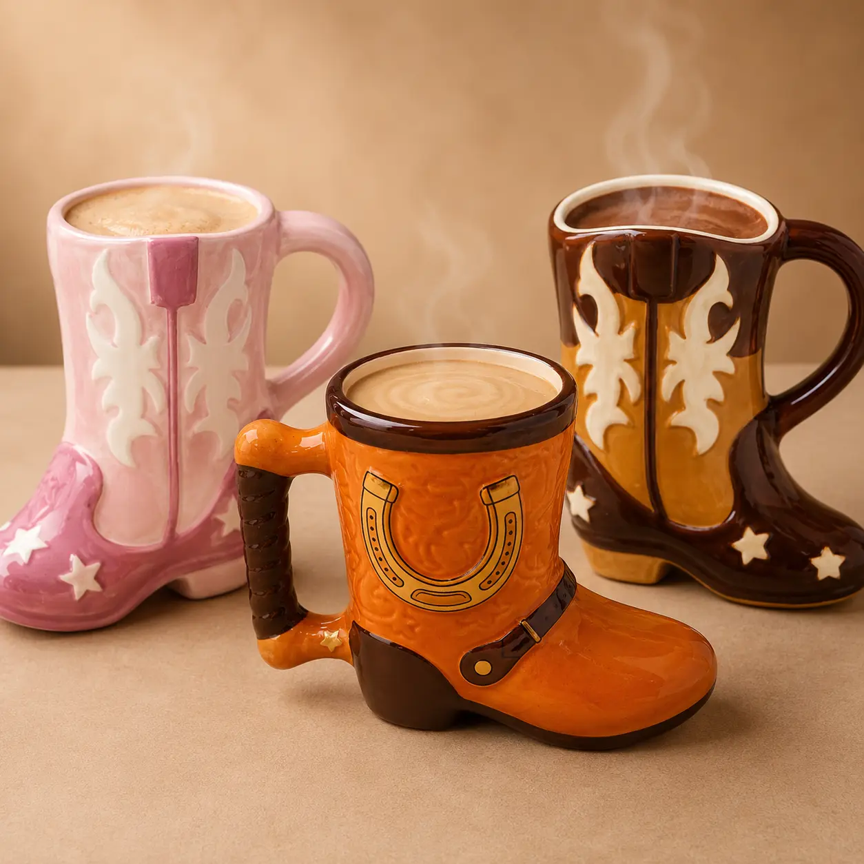 Cowboy Boot Mug, Western Style Ceramic Coffee Cup with Handle, Unique Rustic Drinkware for Coffee, Tea, Home Decor & Gifts
