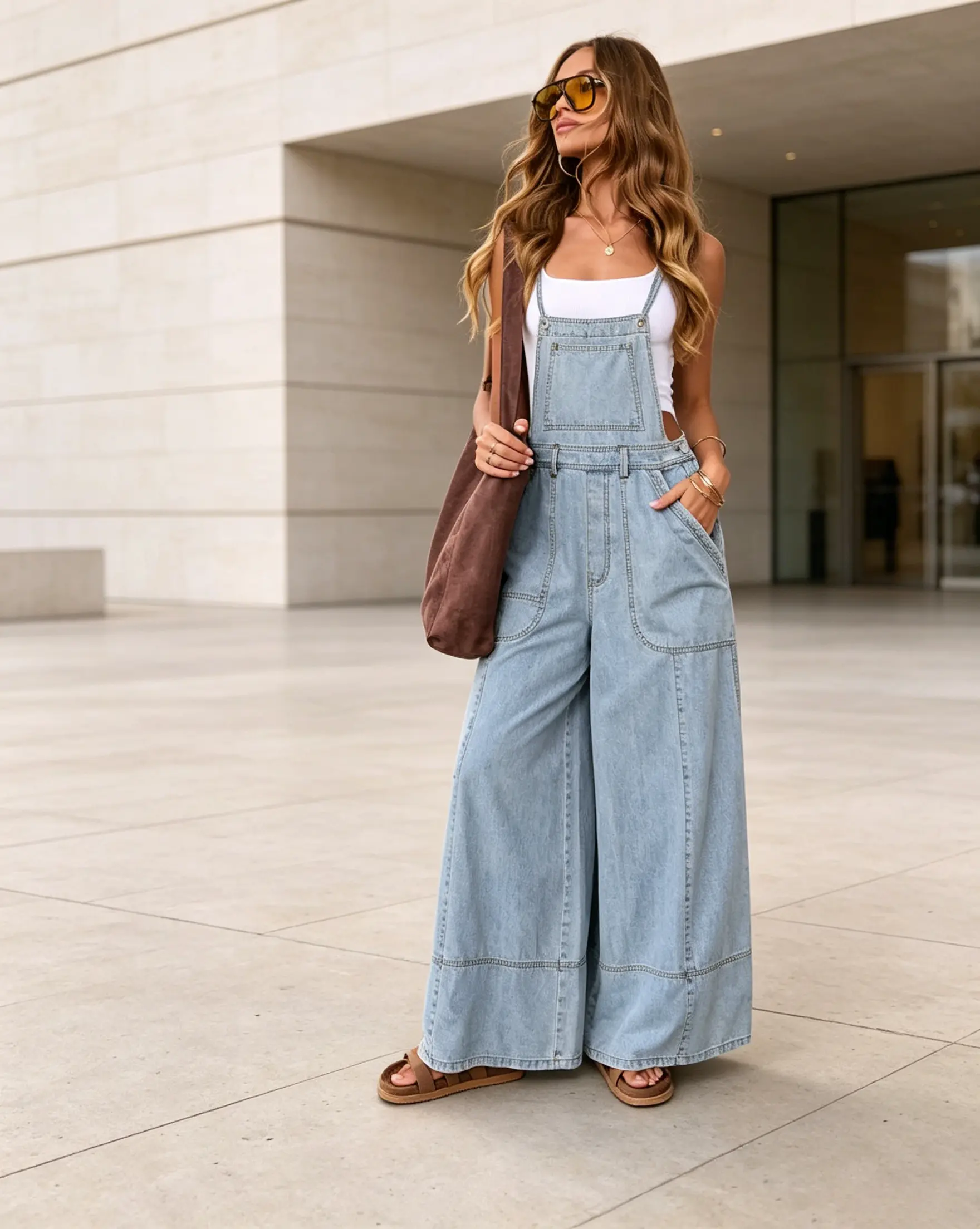 Womens Y2K Cargo Denim Overalls Wide Leg Suspender Jumpsuit Baggy Streetwear Utility Pocket Long Pants Casual Skater Girl Outfit