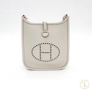 Pre-owned HERMÈS Taurillon Clemence Crossbody Bags Hermès Evelyne Mini 16 in Gris Pale with Palladium Hardware Leather crossbody bag Hermes