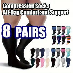 8 Pairs Plus Size Compression Socks for Women Men Compression Socks Wide Calf Sock Knee High Length Support de compresión para mujer for Work Leg Long Compression Stockings Travel Beat Rated,summervibes
