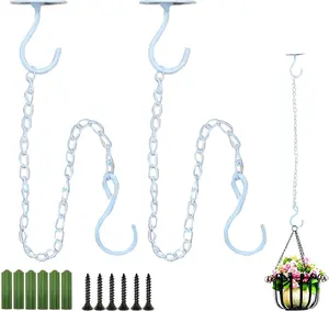 2 count Wall Mount Ceiling Hooks, Metal  Bracket Iron Wall Mount Lanterns Hangers for Hanging Bird Feeders, Lanterns, Wind Chimes, Planters, Outdoor Decoration Hooks (White(with chain))