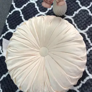 Pleated Velvet Round Throw Pillow, Soft Polyester Filler, Decorative Pillow for Sofa Bed Living Room Bedroom
