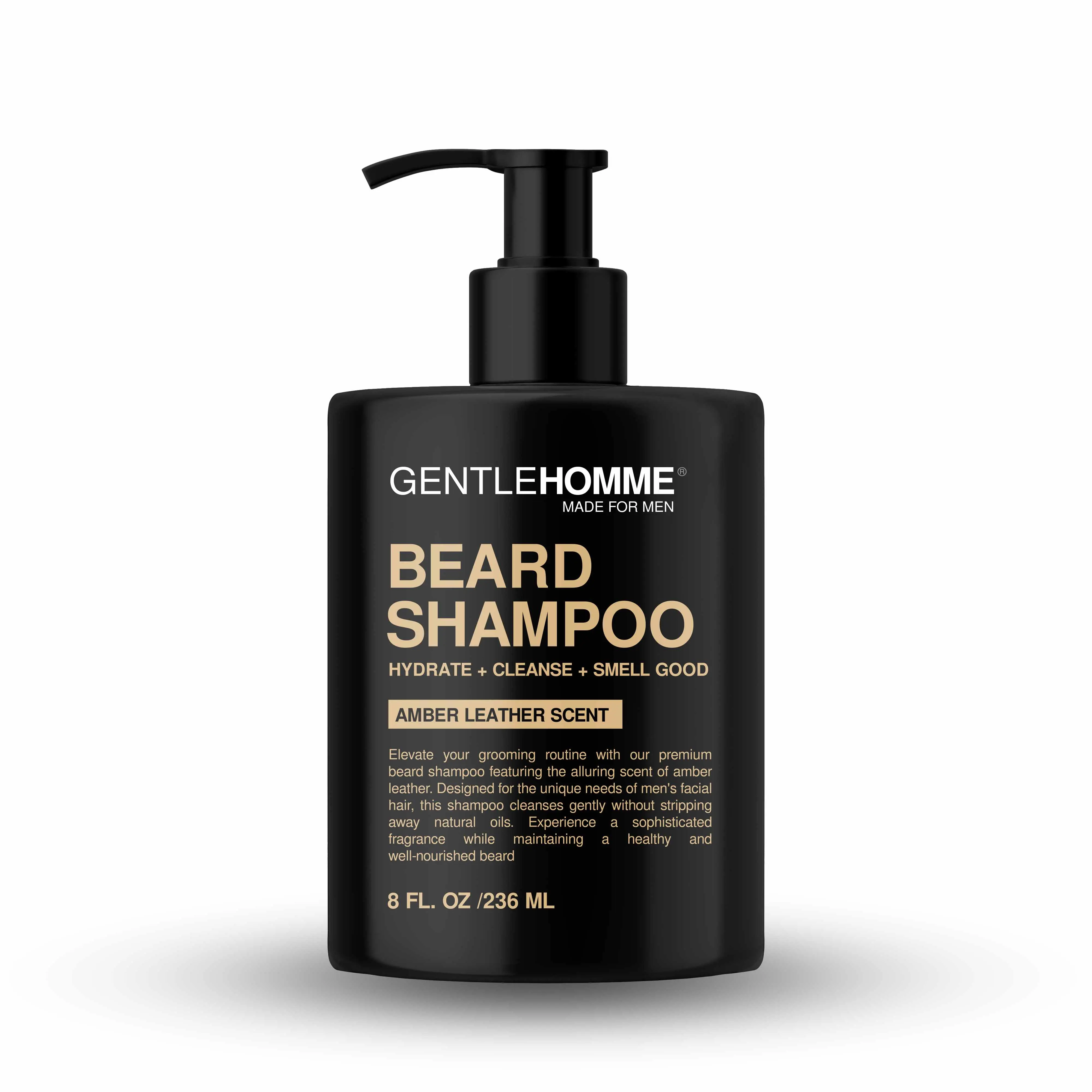 GentleHomme Beard Shampoo 8 FL OZ (236 ML) - Hydrating, Cleanse, Smell Good with Amber Leather Scent - Hair Care