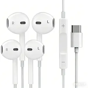 2 Pack USB-C Wired Earbuds for iPad Pro iPhone 15 Series, Hi-Fi Stereo Audio Sound with Mic Volume Control, Universal Android Compatible