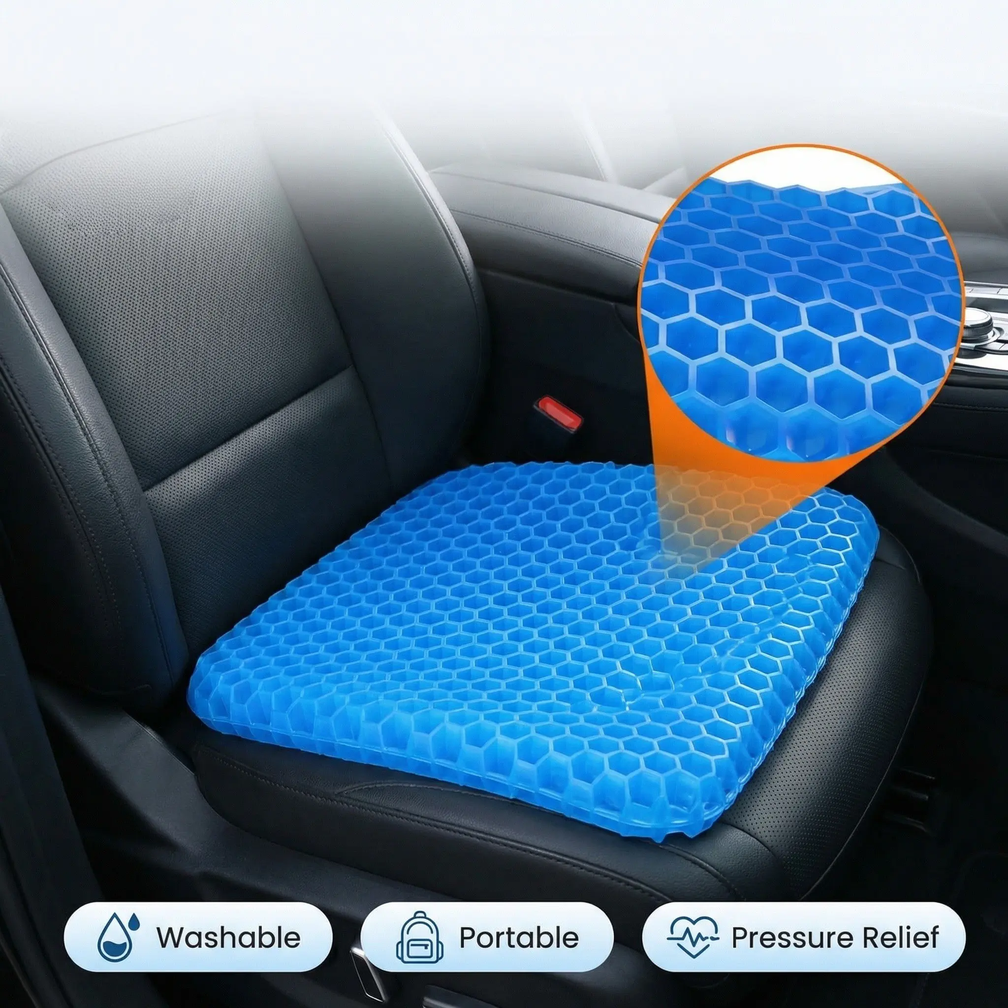 1PC Gel Seat Cushion Honeycomb Grid TPR Cooling Breathable Waterproof Washable Pressure Relief Chair Pad, Car Interior Cushions, Non-Slip Cover Purple with Storage Carry Bag for Office Chair, Car Seat, Wheelchair, Home Use, Car Seat Cushions For Driving
