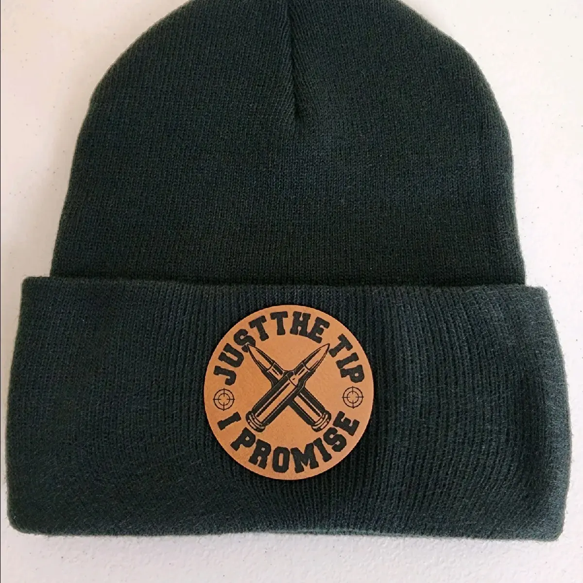 Premium knitted Just the Tip leather patch Beanie