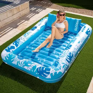 Inflatable Tanning Pool Lounger Float, 85" x 57" Extra Large Pool Floats Adult with Pillow, 4 in 1 Suntan Tub Raft Floatie,Sunbathing Bed Lounge for Water Blow Up Ball Pit Party Gifts, XL-Blue