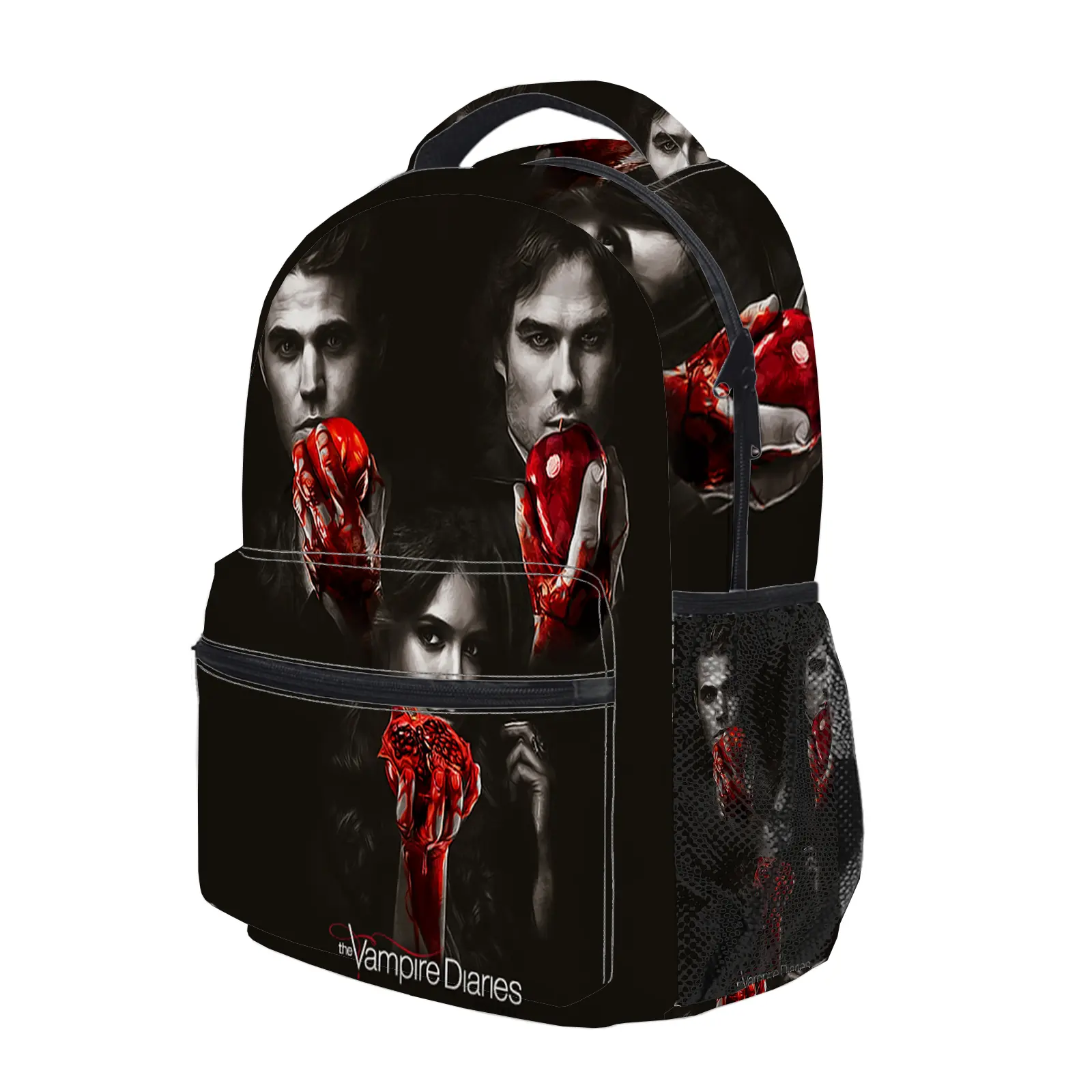 The Vampire Diaries Backpack, Cute Y2K Fashion School Bag for Girls and Teens, Durable Cartoon Printed Bookbag with Mesh Side Pockets, Lightweight Travel Daypack for Back to School c-241