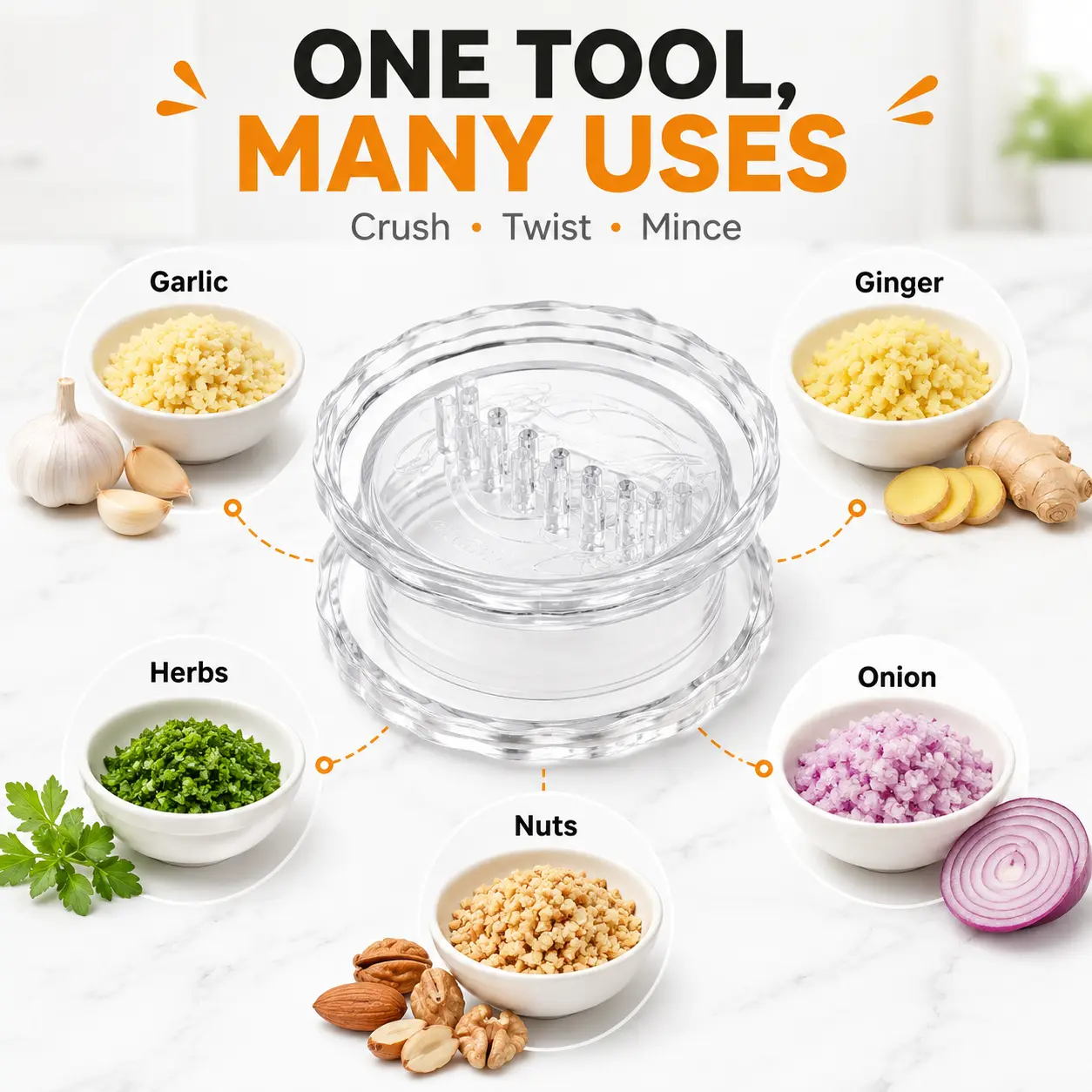 2Pcs Manual Garlic Mincer Chopper, Easy Twist Kitchen Tool for Garlic, Onion, Ginger, Herbs, Small Nuts, BBQ Prep & Everyday Cooking