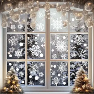 137PCS Christmas Window Clings Snowflakes Window Decals Static Window Stickers for Christmas Decorations Windows Décor Ornaments Xmas Party Supplies
