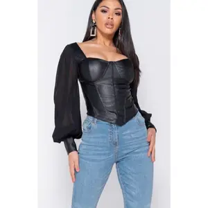 GIGI PU CORSET DETAIL TOP WITH SHEER SLEEVES