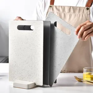 Plastic Four-Piece Color-Coded Cutting Board Set, Kitchen Chopping Board, Marble Texture Dual-Sided Food Prep Boards with Base, Multi-Functional Kitchen Utensils