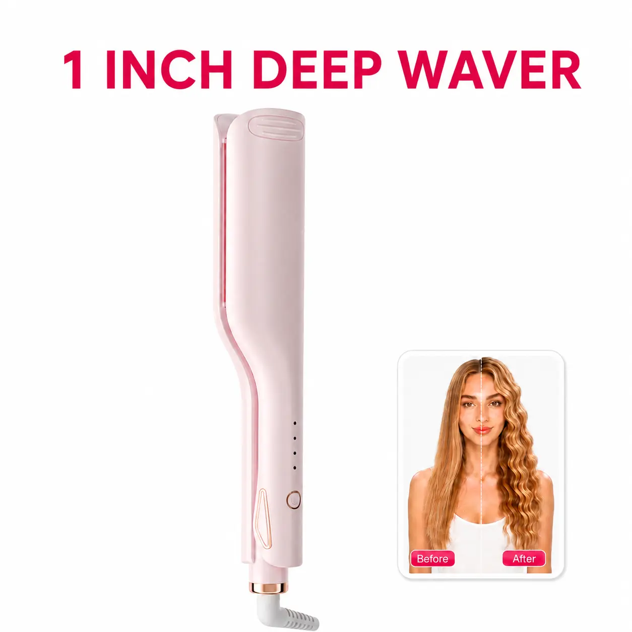 Deep Waver Hair Crimper for Wavy Hair Styling, 25mm Ceramic Barrel with Ionic Technology, 4 Heat Settings, Anti-Burn Design & Dual Voltage for Travel, Anti-Burn Head Curlers & Straighteners, Beach Waves, 360° Curlers & Straighteners, Compact Multi-Functio