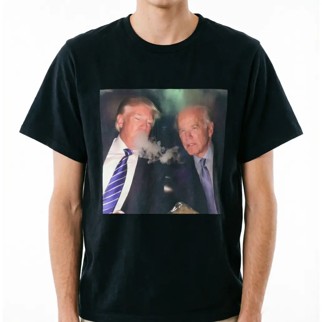 Fun Trump & Biden Smoking Graphic T-Shirt (Unisex / Y2K Style / Viral Hit - Street Casual, Soft & Comfortable,  Crew-Neck , Sizes S–5XL)