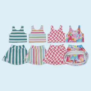 Girls pink plaid active wear yoga dress athletic set