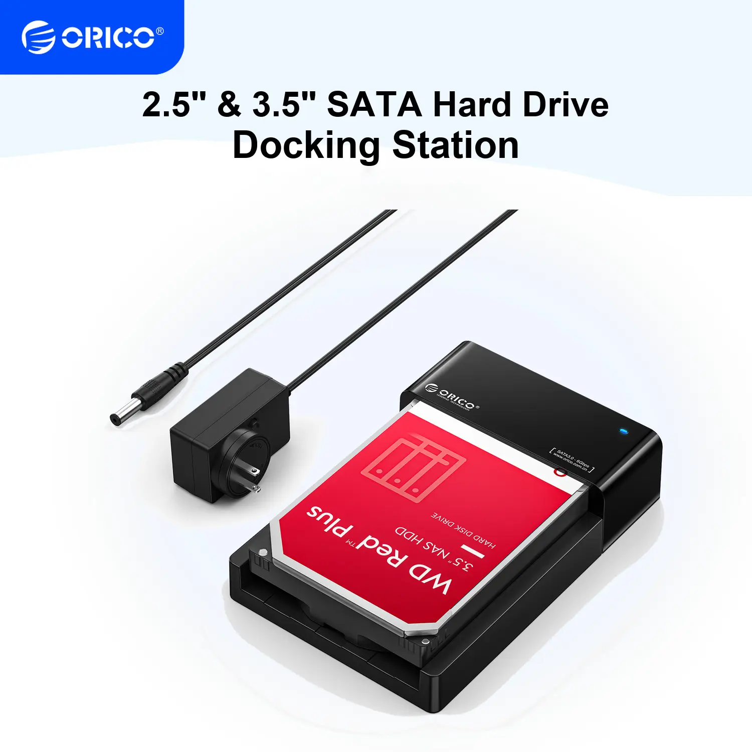ORICO Flat-Down External USB 3.0 to SATA Hard Drive Docking Station - 2.5 or 3.5in HDD/SSD Support Up to 24TB, UASP, Linux, 12V Power, 180 Degree Heat Dissipation, 1m Cable, Drive Cloning for Desktop, Laptop, MacBook, MacBook Pro, 1M Usb 3.0 Data Cable, U