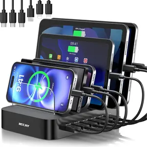 Charging Station for Multiple Devices 6 Port USB Charger Station - Family Multi-Device Organizer Charging Dock Designed for iPhone iPad Android Cell Phone Tablet and Electronics, Black