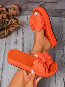 Women's Casual Bowknot Thick Sole Slide Slippers, Comfortable for Party Shopping Vacation, Ladies' Fashion Footwear, Bowknot Design Slippers