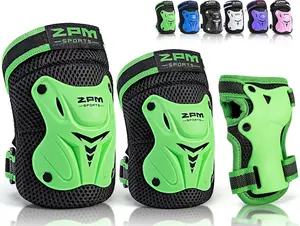 2PM SPORTS Knee Pads for Kids, Wrist Guards Knee and Elbow Pads Set with Drawstring Bag, Protective Gear Set for Girls Boys Roller Skating Cycling Skateboard