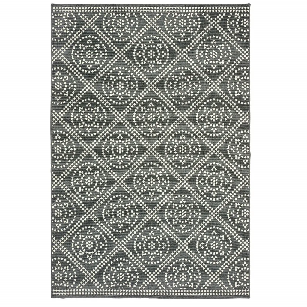 212 MAIN Classic 3x5 ft. Gray Geometric Grid Low Pile Rug, Stain-Proof Rectangle Indoor/Outdoor Patio-Ready Area Rug