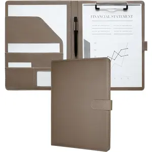 Padfolio Portfolio Binder with Clipboard & Card Holder, Faux Leather File Folder, Folio Resume Paper Organizer for A4 Letter Size Document, Legal Pad Holder for Women Man (Taupe)