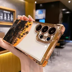 Orange Sunset Coconut Tree High-Value Personalized Fashion Atmosphere Small Design Phone Case Suitable for Galaxy S21 5G/S21 FE 5G/S21+ 5G/21 Ultra 5G/S22 5G/S22+ 5G/ S22 Ultra 5G/S23/S23+/S23 Ultra/S24/S24 Plus/S24 FE/S24 Ultra/S25/S25 Plus/Galaxy