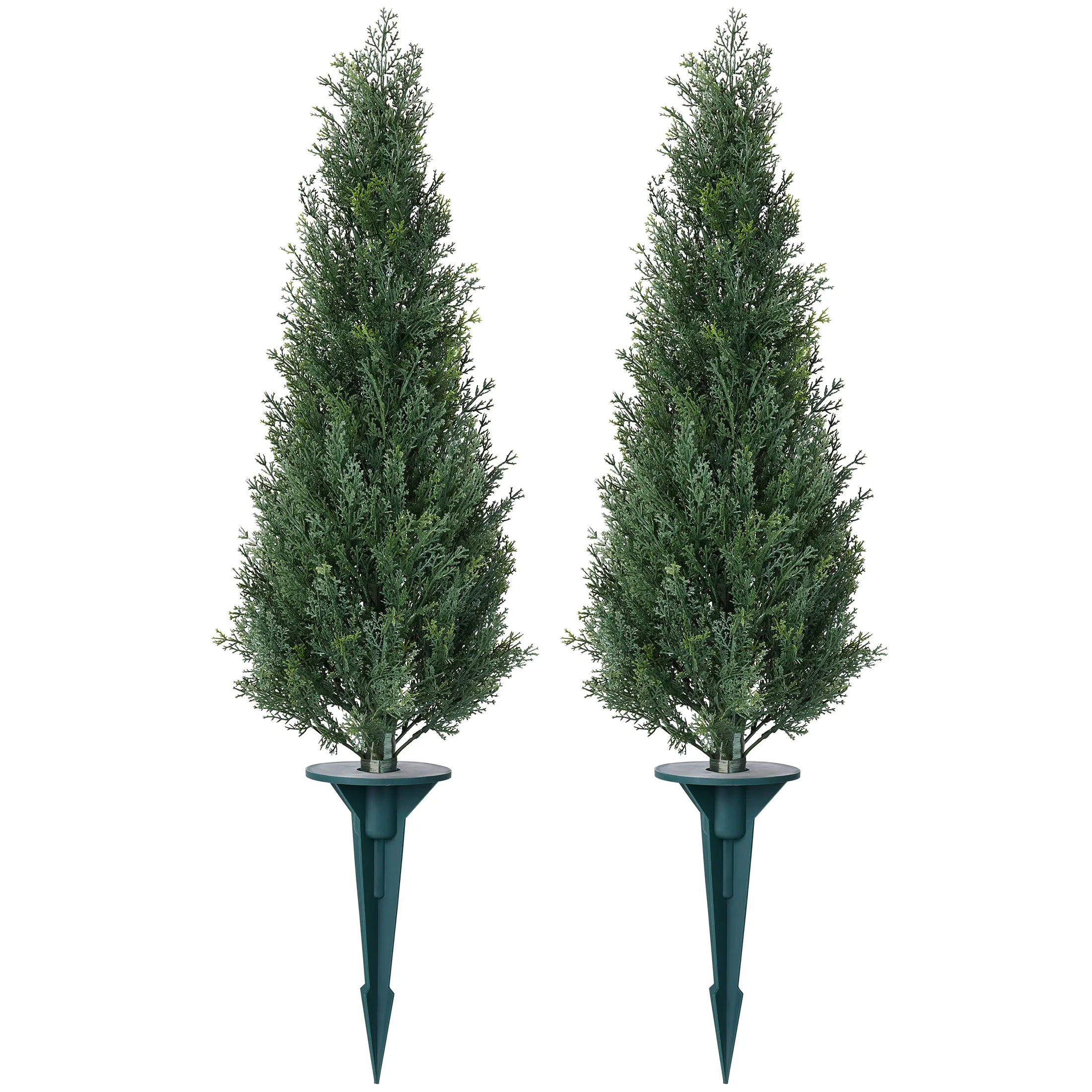 DR.Planzen Artificial Cedar Topiary Trees 24-60 Inch, Set of 2 Faux Cypress Trees with Ground Spike, UV Resistant Outdoor Indoor Porch & Garden Decor