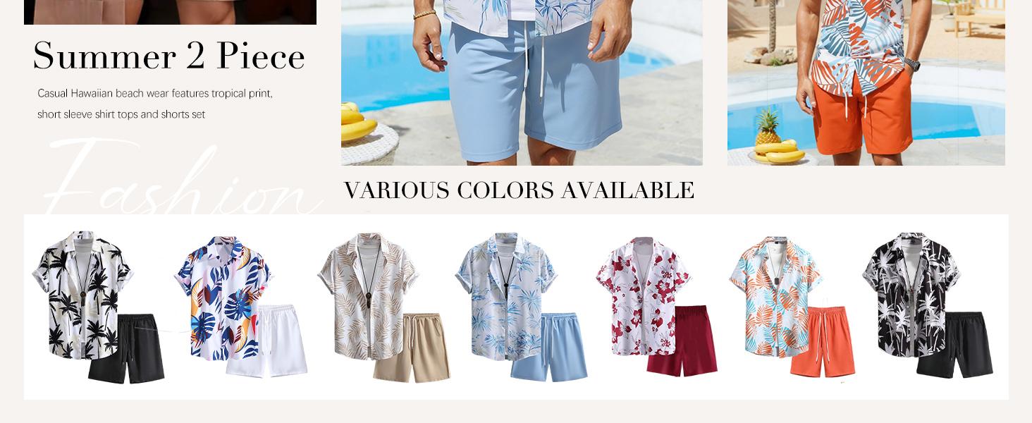 Gihuo (Runs Small) Men’s 2-Piece Tropical Print Set – Hawaiian Short Sleeve Button Down Shirt & Shorts, Breathable Summer Beach Outfit, Elastic Waist Casual Tracksuit, Stylish Men’s Vacation Wear Gamis Formal Shortsleeve Clothes Menswear Loose Top