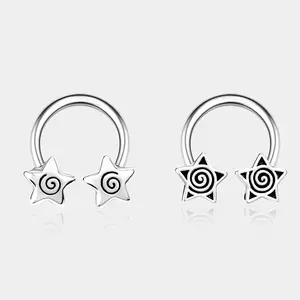 Oufer 2PCS 16G Spiral Star Horseshoe Septum Ring Daith Piercing Jewelry 316L Stainless Steel Hypoallergenic & Durable