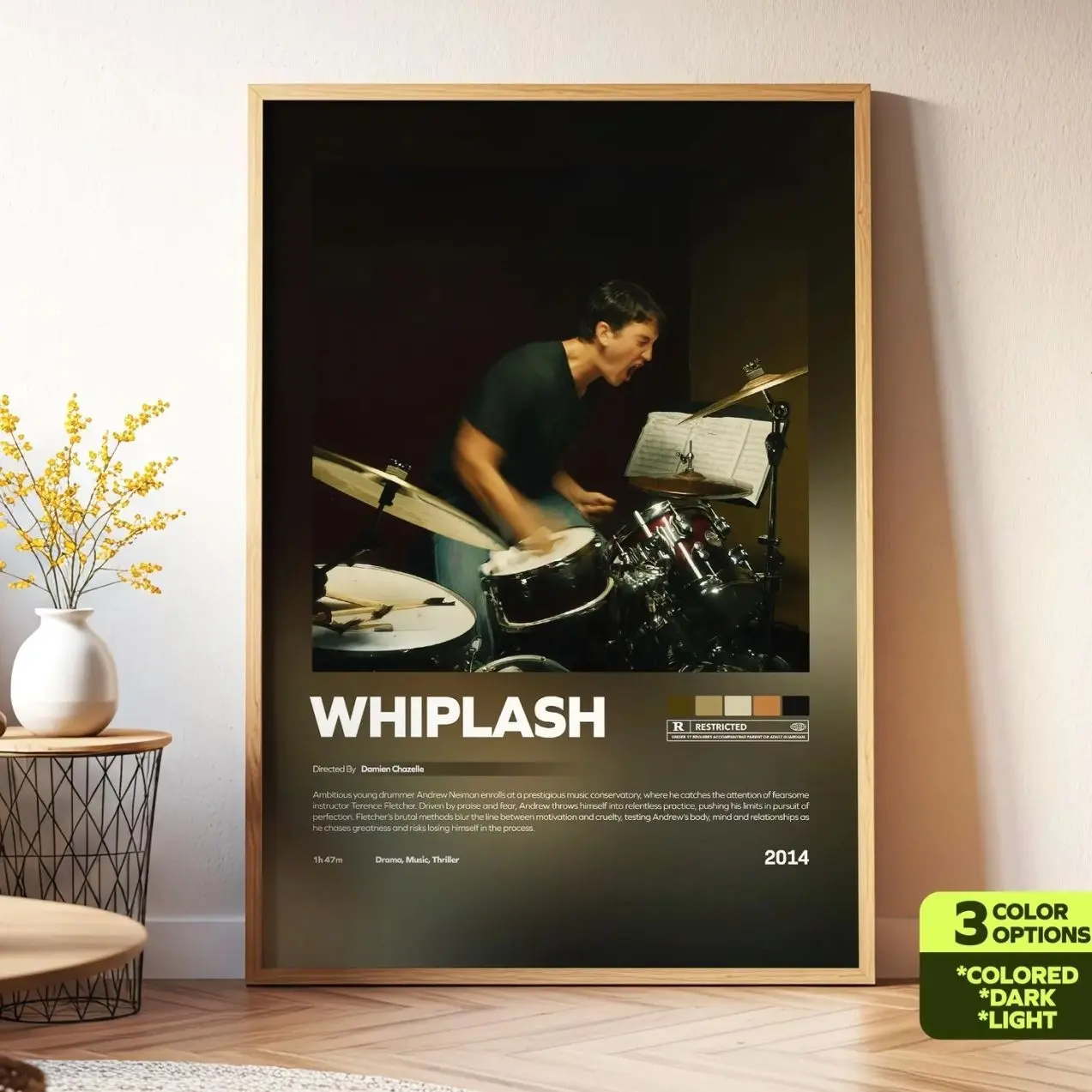 Whiplash Poster, Retro Movie, Vintage Poster, Miles Teller, Damien Chazelle, Music Lovers Gift