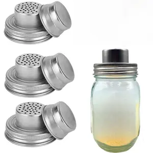 [Set of 3 Universal Stainless Steel Shaker Lids] Universal shaker lids with silicone sealing rings, suitable for sprinkling flour, mixing spices, sugar, salt, pepper, and any standard-sized storage jars.