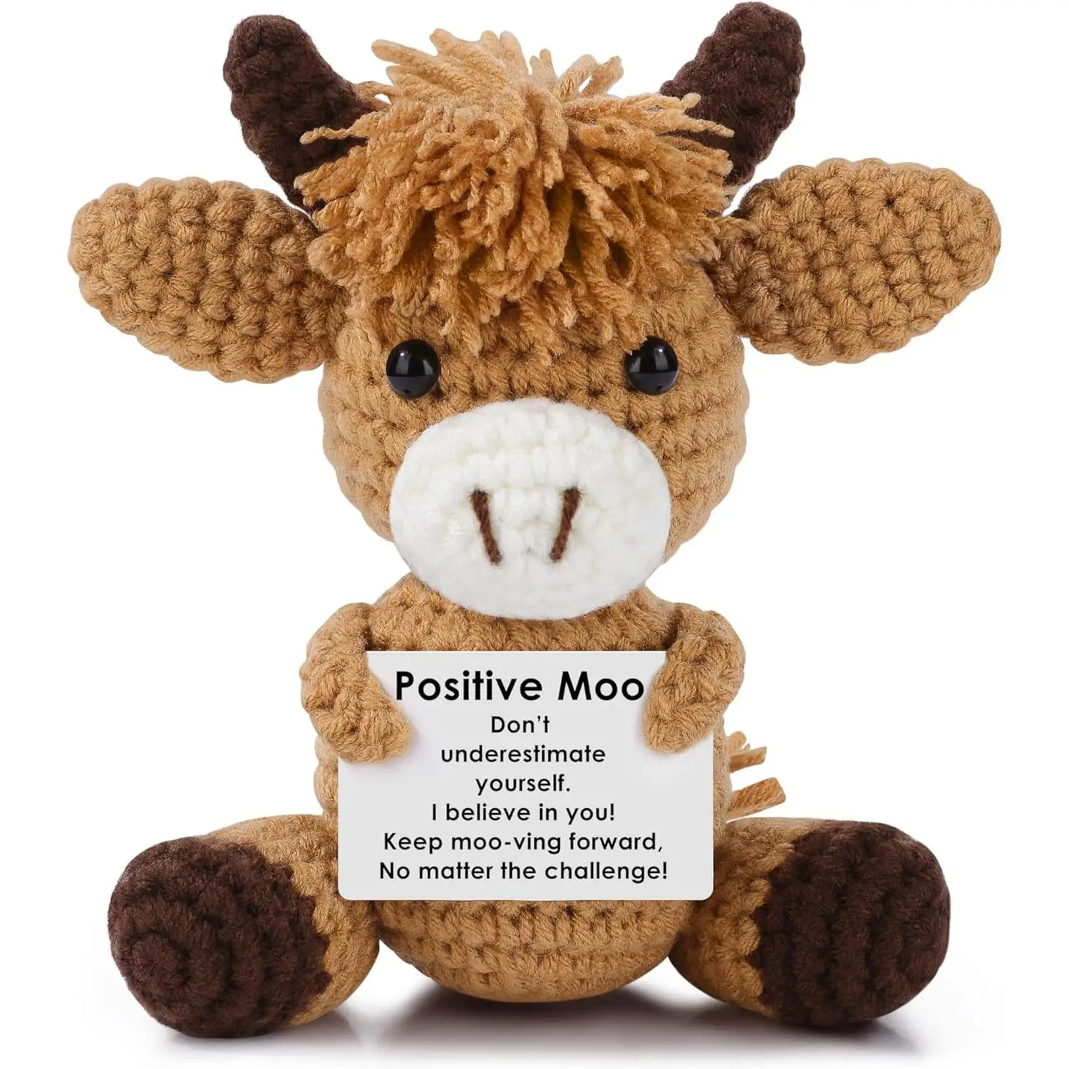 FathersDayGift JoycuFF Positive Highland Cow Gifts Mini Emotional Support Crochet Gifts for Women Stocking Stuffers Funny Animals Crochet Decor Cheer Up Knitted Cow for Women Men Friends Coworker