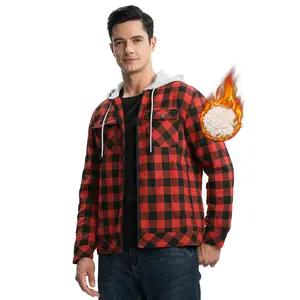 GOPUNE Men's Flannel Jacket Fleece Lined Plaid Sherpa Full Zip Winter Hoodie Warm Coat Long Sleeve Casual Zipper Pockets