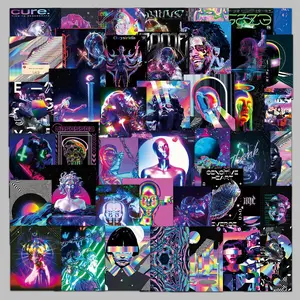 Acid Graffiti Sticker, 50pcs/set Retro Style Waterproof Plastic Decorative Stickers, DIY Decals for Water Bottle, Laptop, Phone Case, Scrapbooking, Journal Making