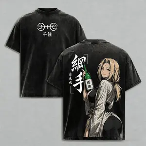 Tsunade Naruto Fifth Hokage Vintage Washed T-Shirt | Legendary Sannin Anime Graphic Tee | Slug Princess Streetwear Oversized Shirt