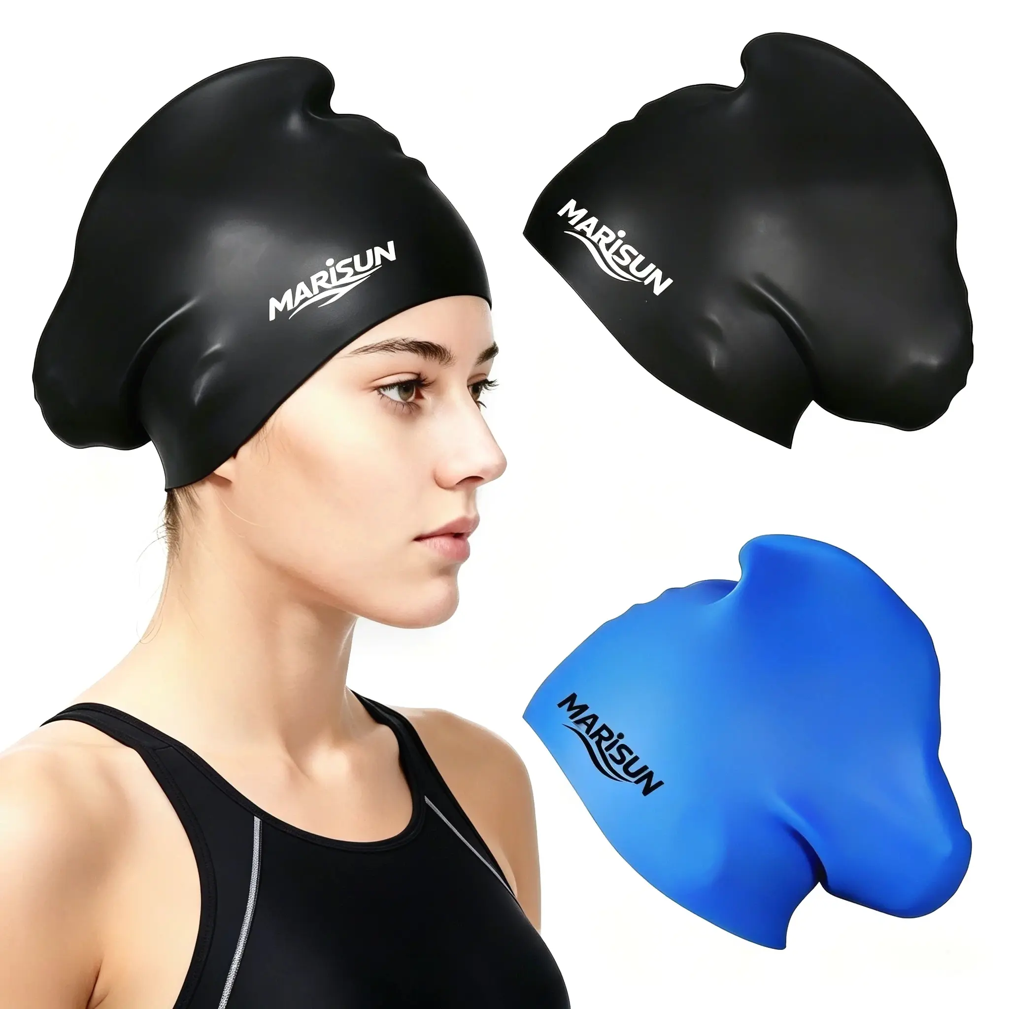 Swim Cap Long Hair 2 Pack Swimming Caps for Women Silicone Swim Caps Keep Hair Dry Waterproof Comfortable Flexible Durable Bathing Cap Tear-Proof Design Large Women Adult Swimming Cap 10+ Years Girls