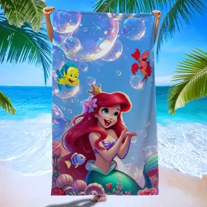Ariel Fresh Wind Beach Towel, Skin-Friendly Quick-Dry Absorbent Towel, Summer Vacation Swimming Essential, Digital Print Cartoon Design