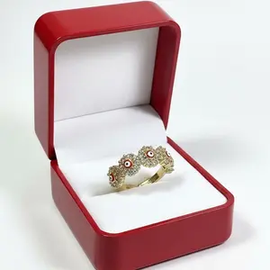 14K Gold Plated Ring with Black Zirconia and Red Evil Eye Design Elegance and Durability for Symbolic Jewelry